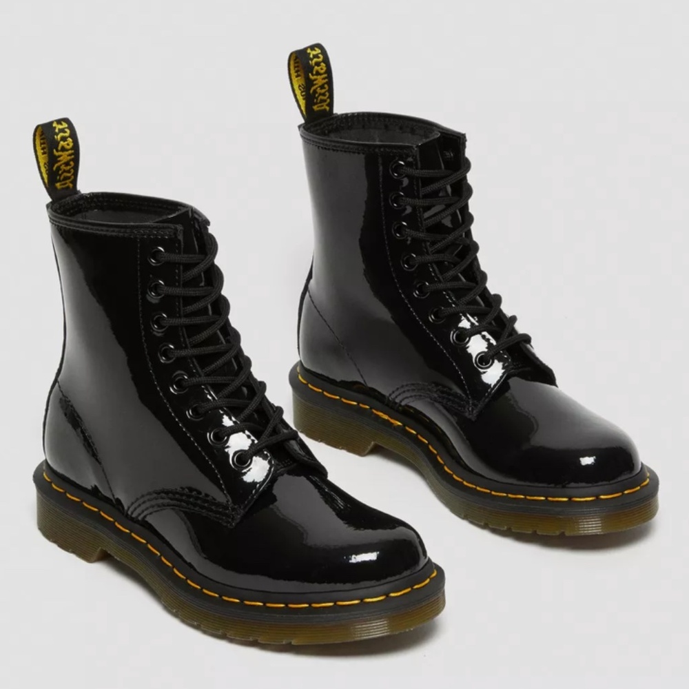 Dr. Martens '1460' Patent Leather Lace Up Boot in Black Patent